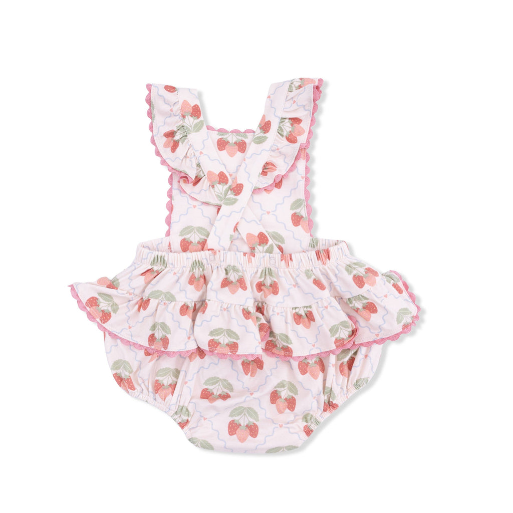 Baby Girl Strawberry Ruffle Sunsuit | Pink
