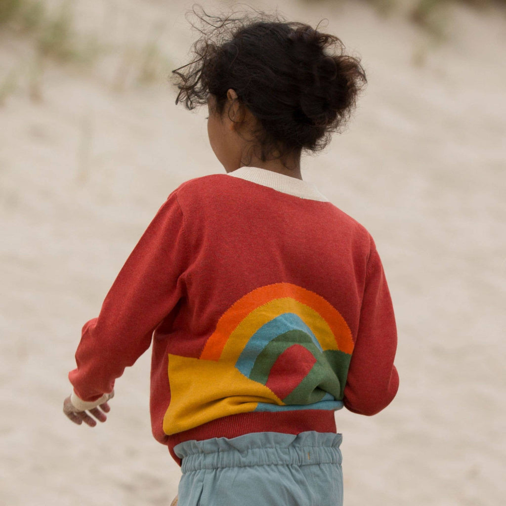 From One To Another Rainbow Design Knitted Cardigan | Burnt Ochre