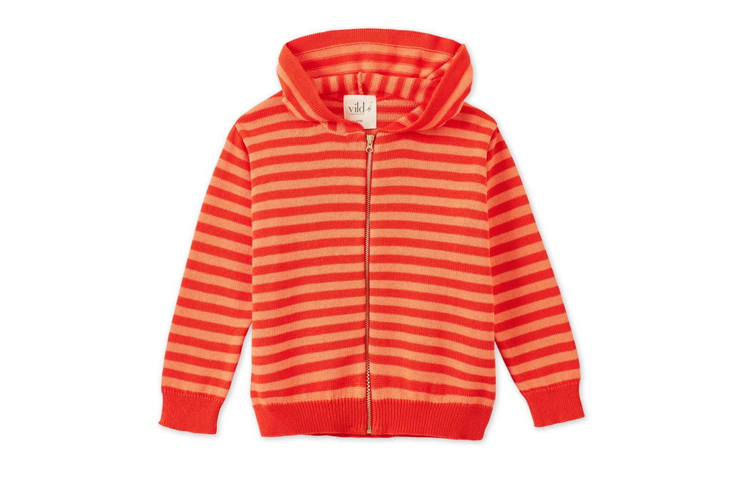 Organic Knit Cardigan | Coral/Salmon Stripe