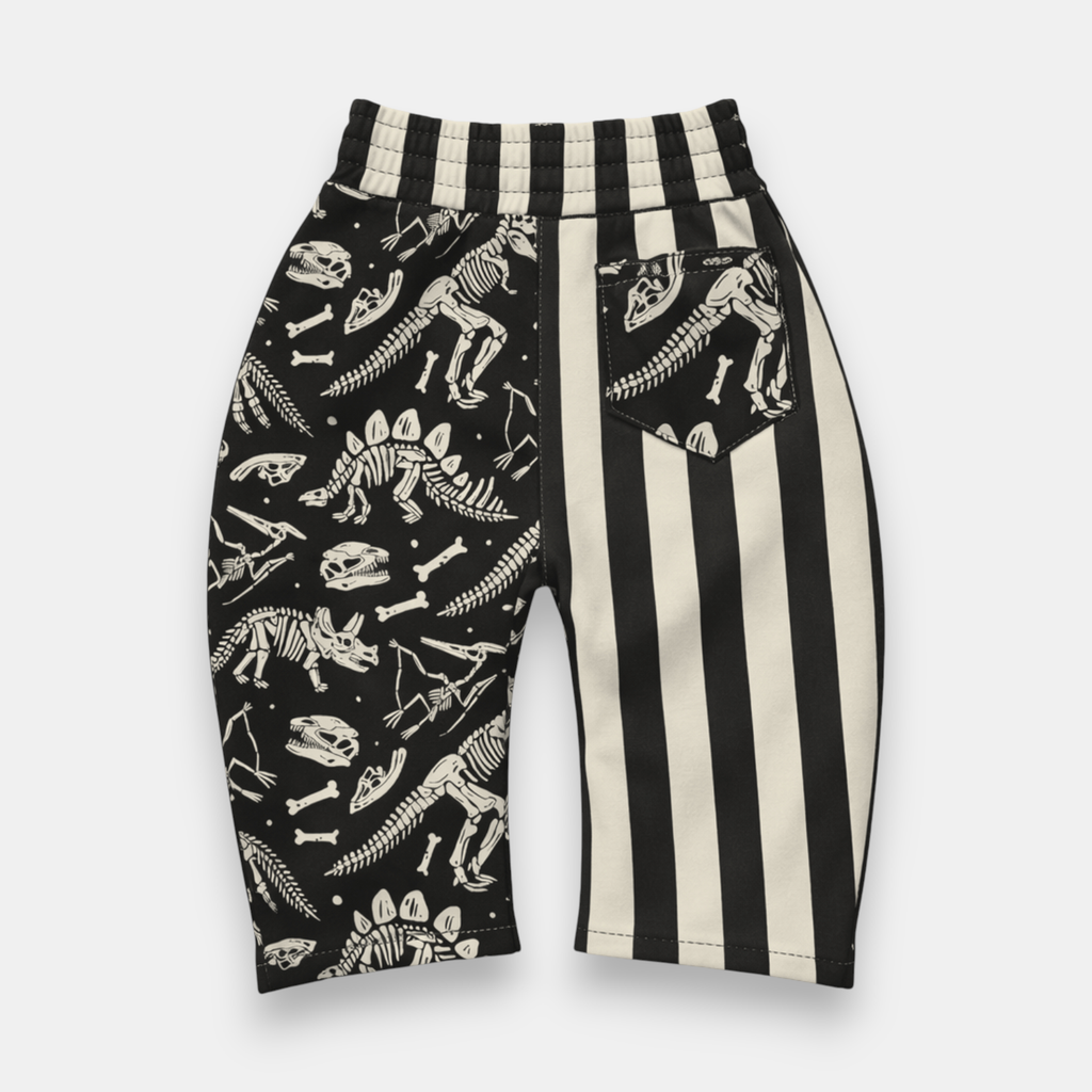 Kids Patchwork Dino Pant | Black & Cream