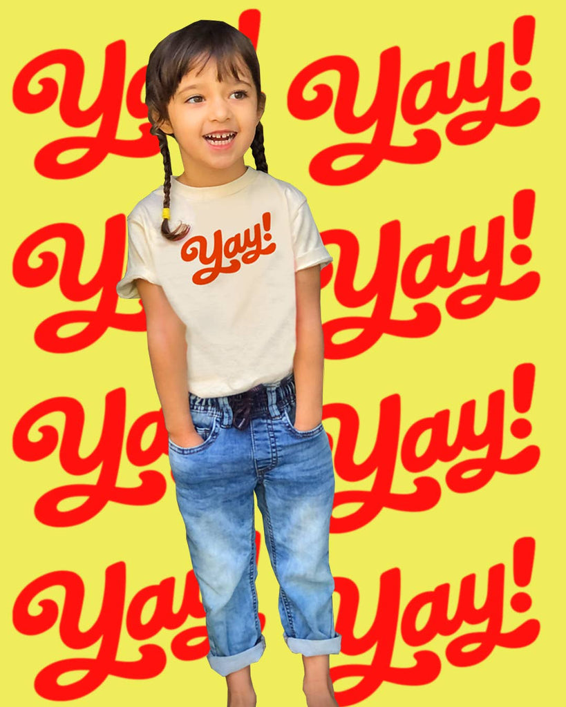 Yay! T-Shirt | Natural w/ Coral Red