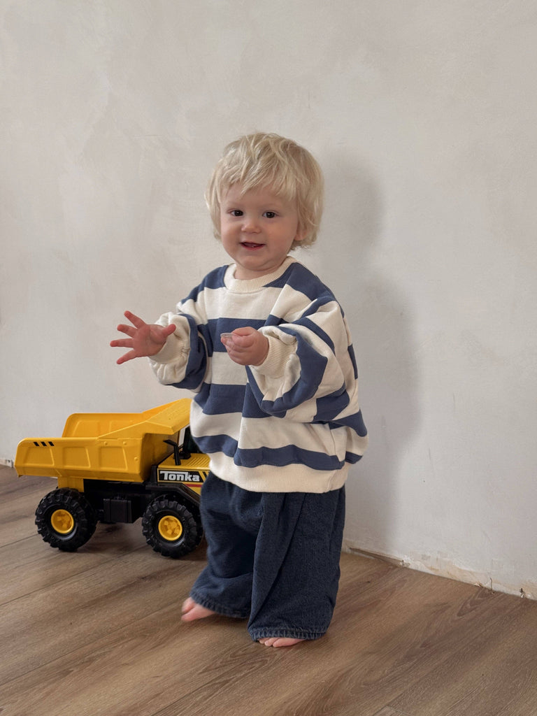 Kids Oversized Brushed Cotton Stripe Sweatshirt | Cream & Blue