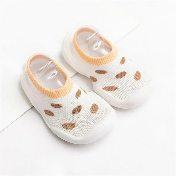 Baby and Toddler Non-Slip Sock Style Slippers | Beige Polka Dots