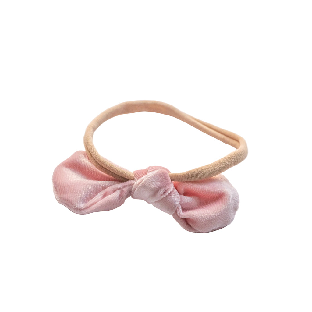 Baby Velvet Bow Elastic Headband | Light Pink