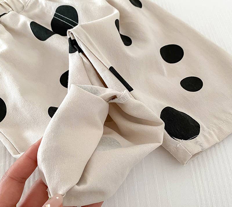 Toddler & Kid Balloon Pants | Black Polka Dot on Linen Beige