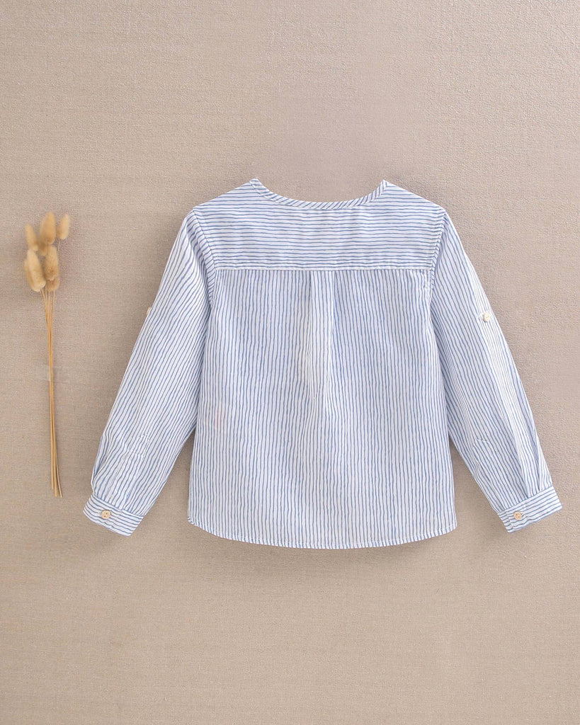 Boys Shirt with Bib | Pastel Blue & White Stripe