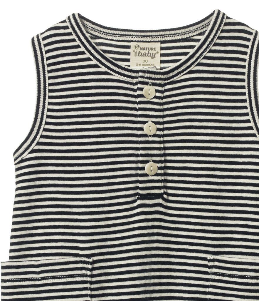 Baby Striped Sleeveless Romper | Black & White