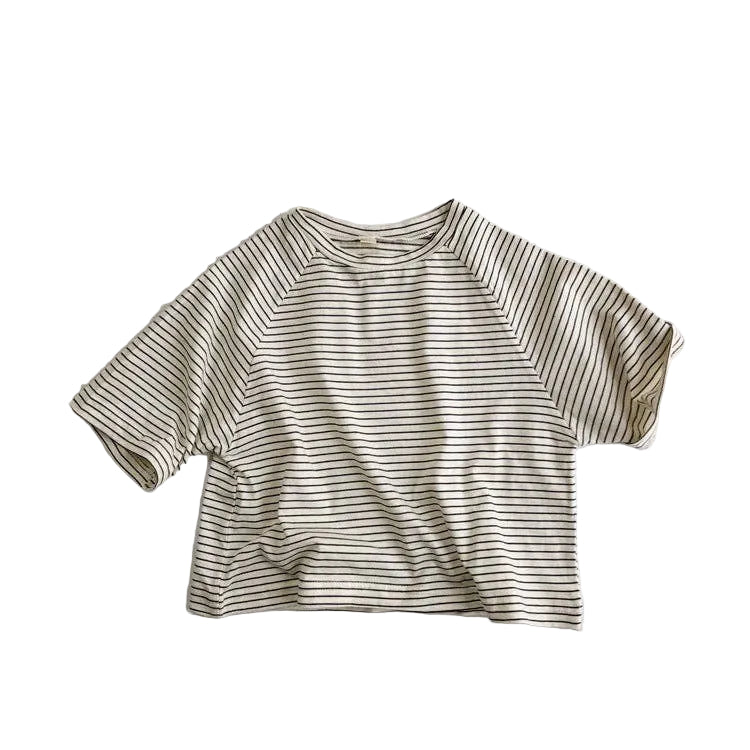 Toddlers and Kids Cotton Short Sleeve T-Shirt | Cream and Beige Stripes