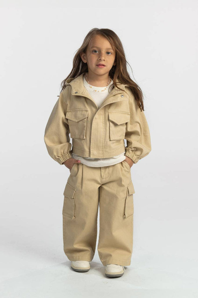 Kids Cropped Cargo Jacket | Tan