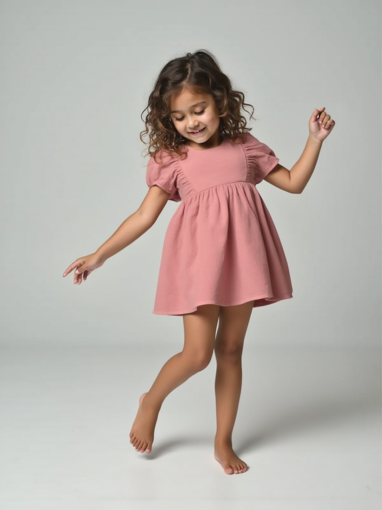 Baby & Girls Muslin Dress with Puff Sleeves I Dusty Rose
