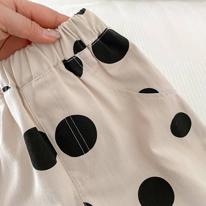 Toddler & Kid Balloon Pants | Black Polka Dot on Linen Beige