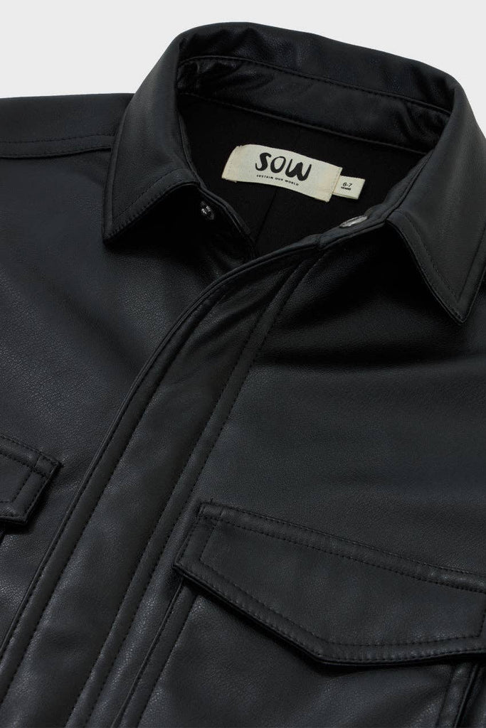 Girls Faux Leather Cropped Shirt | Black