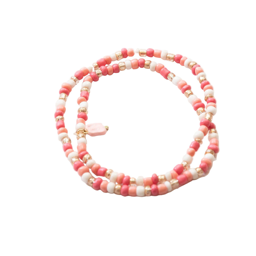 Girls Beaded Charm Necklace and Bracelet Set | White, Pink & Gold