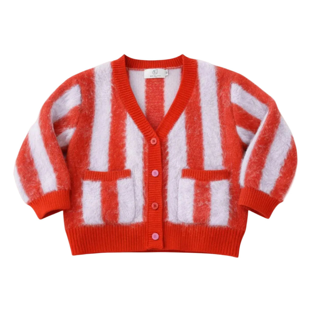 Kids Big Stripe Cardigan | Red & Lavender