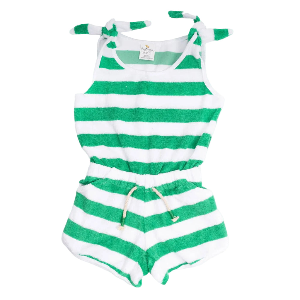 Girls Stripe Terry Romper | Green