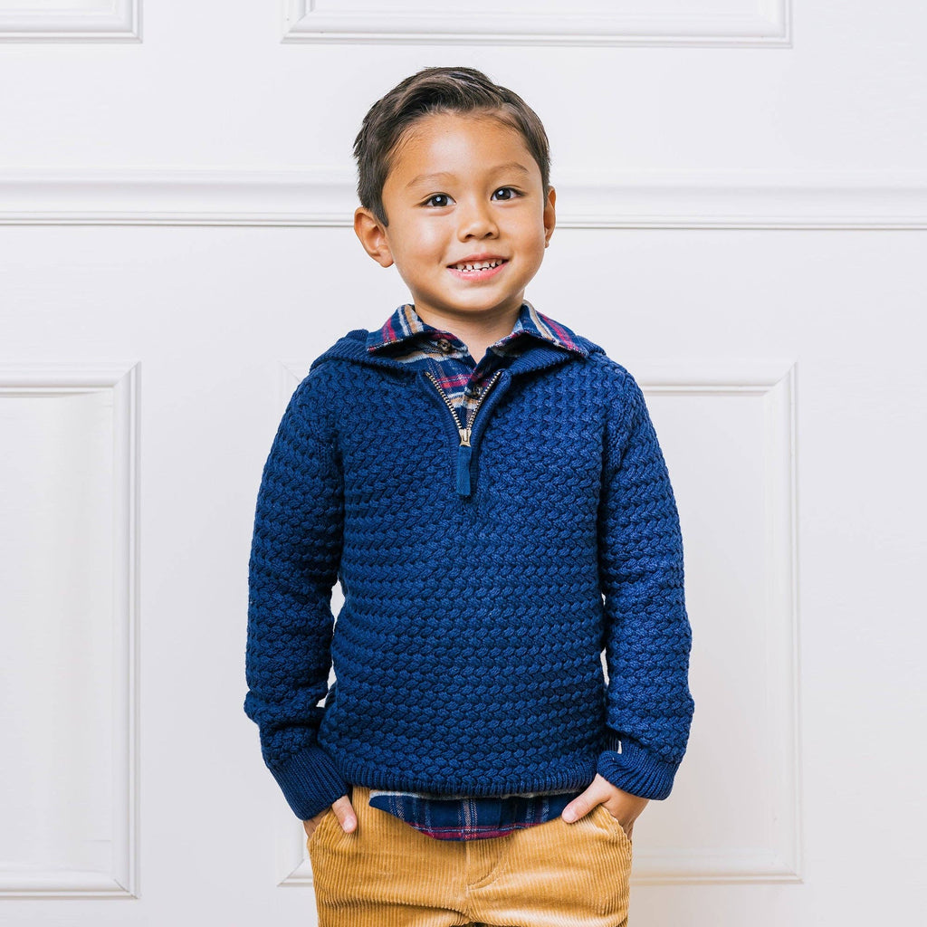 Kid and Baby Hooded Organic Cotton Sweater | Navy