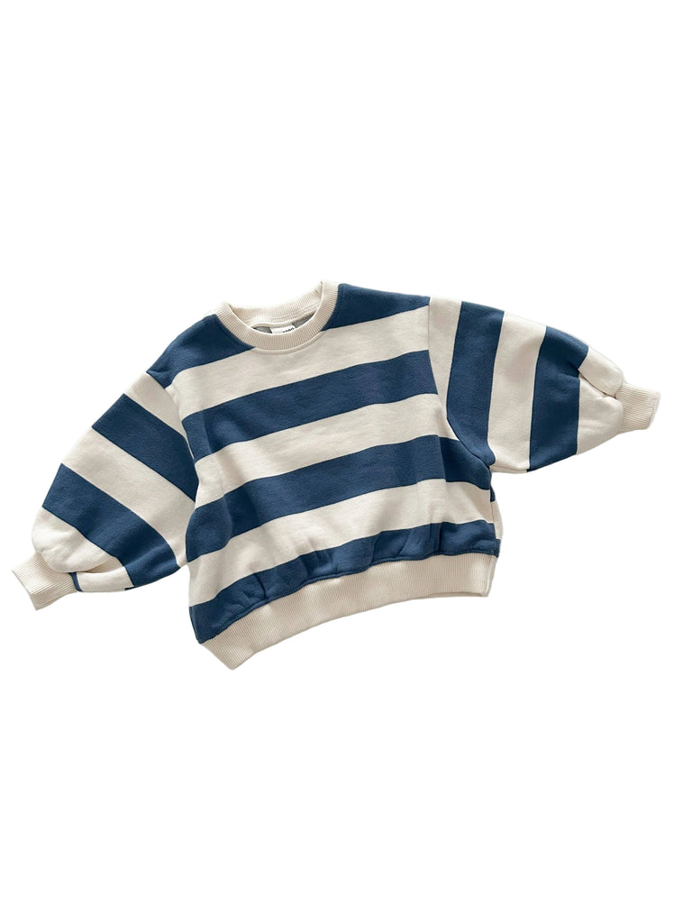 Kids Oversized Brushed Cotton Stripe Sweatshirt | Cream & Blue
