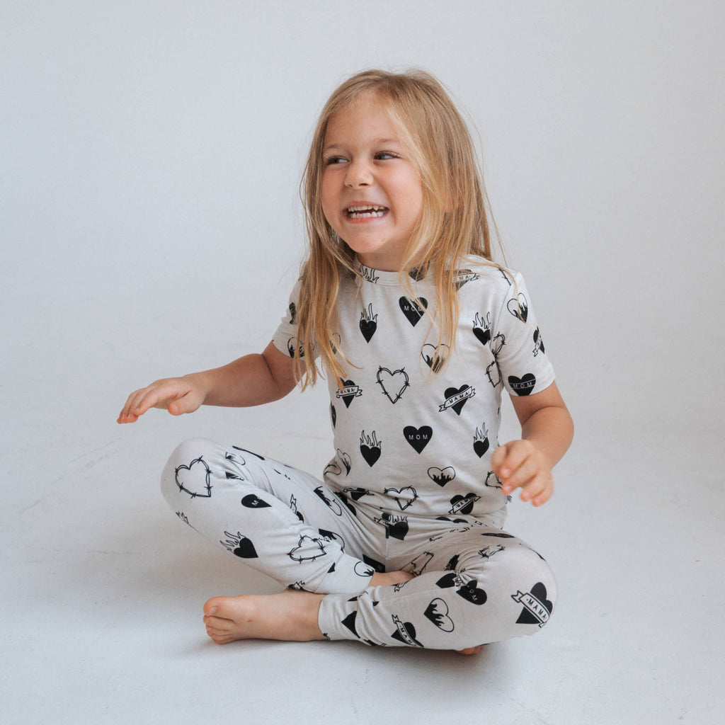 Toddler & Kids Bamboo Two Piece Set | Tattoo Heart Heather Grey