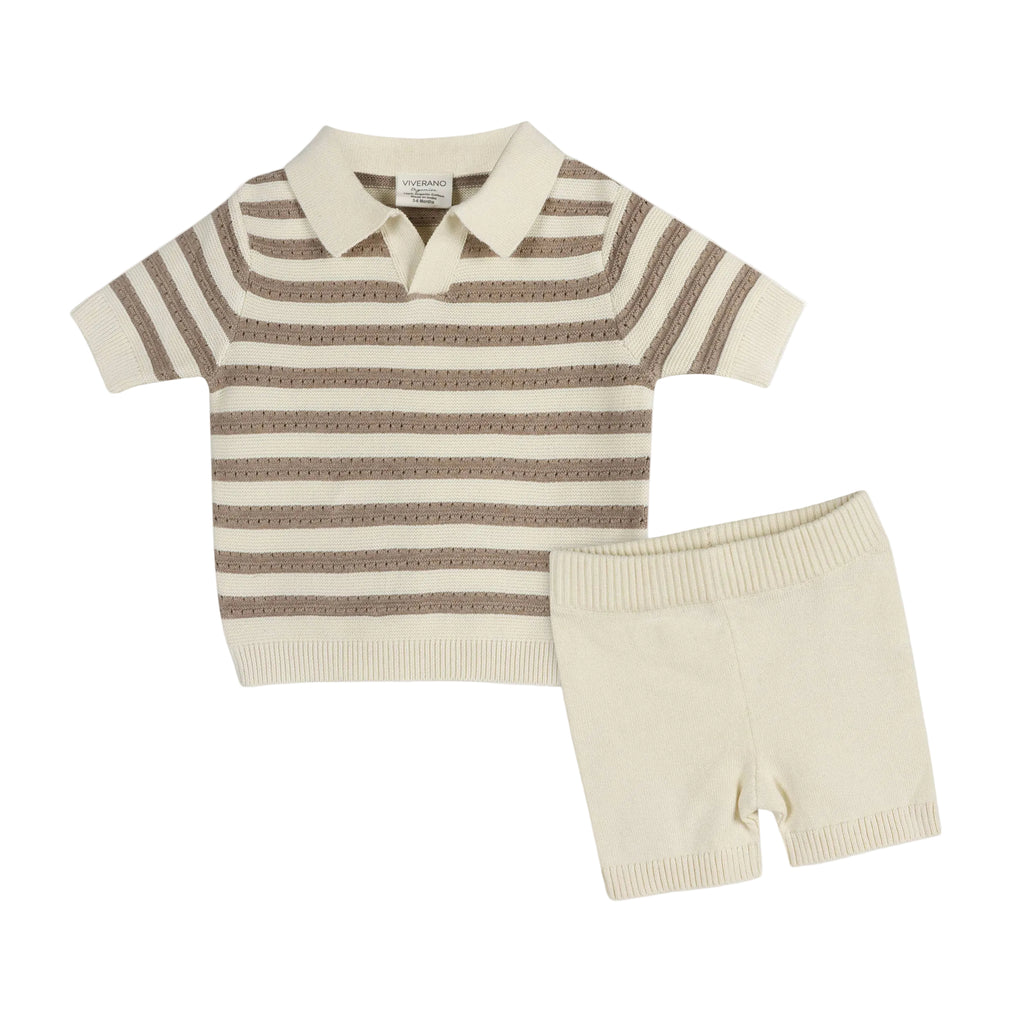 Baby Polo Shirt & Shorts Set | Cream Stripes