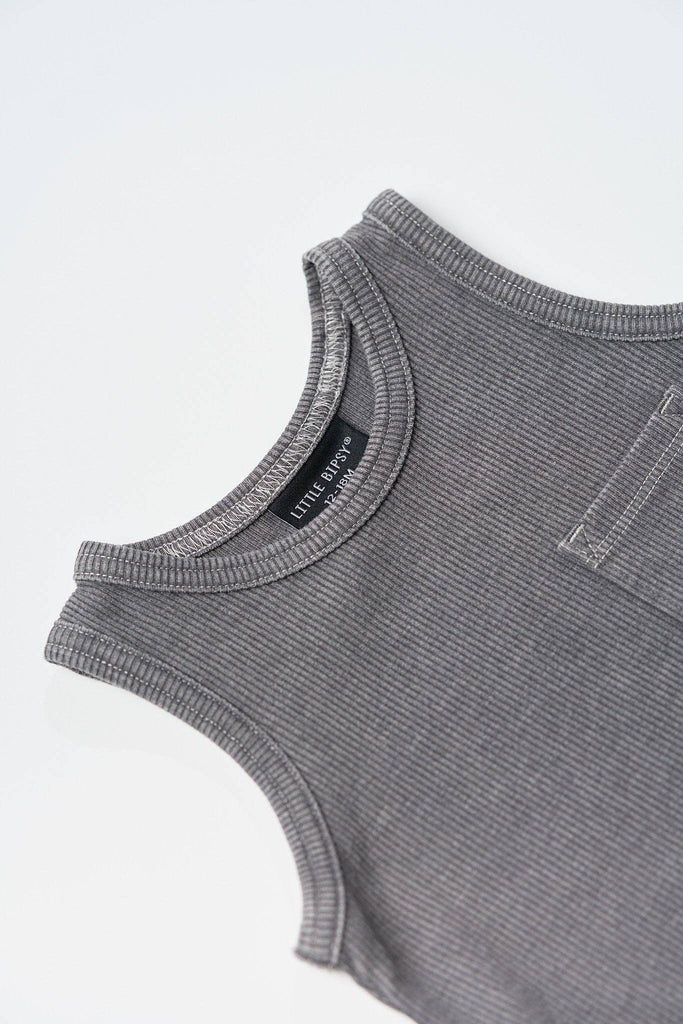Acid Wash Ribbed Tank | Black