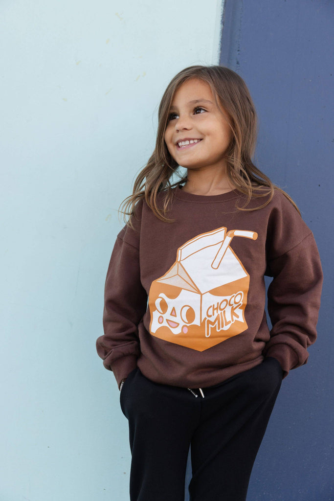Toddlers and Kids Kawaii Chocolate Milk Sweatshirt | Brown