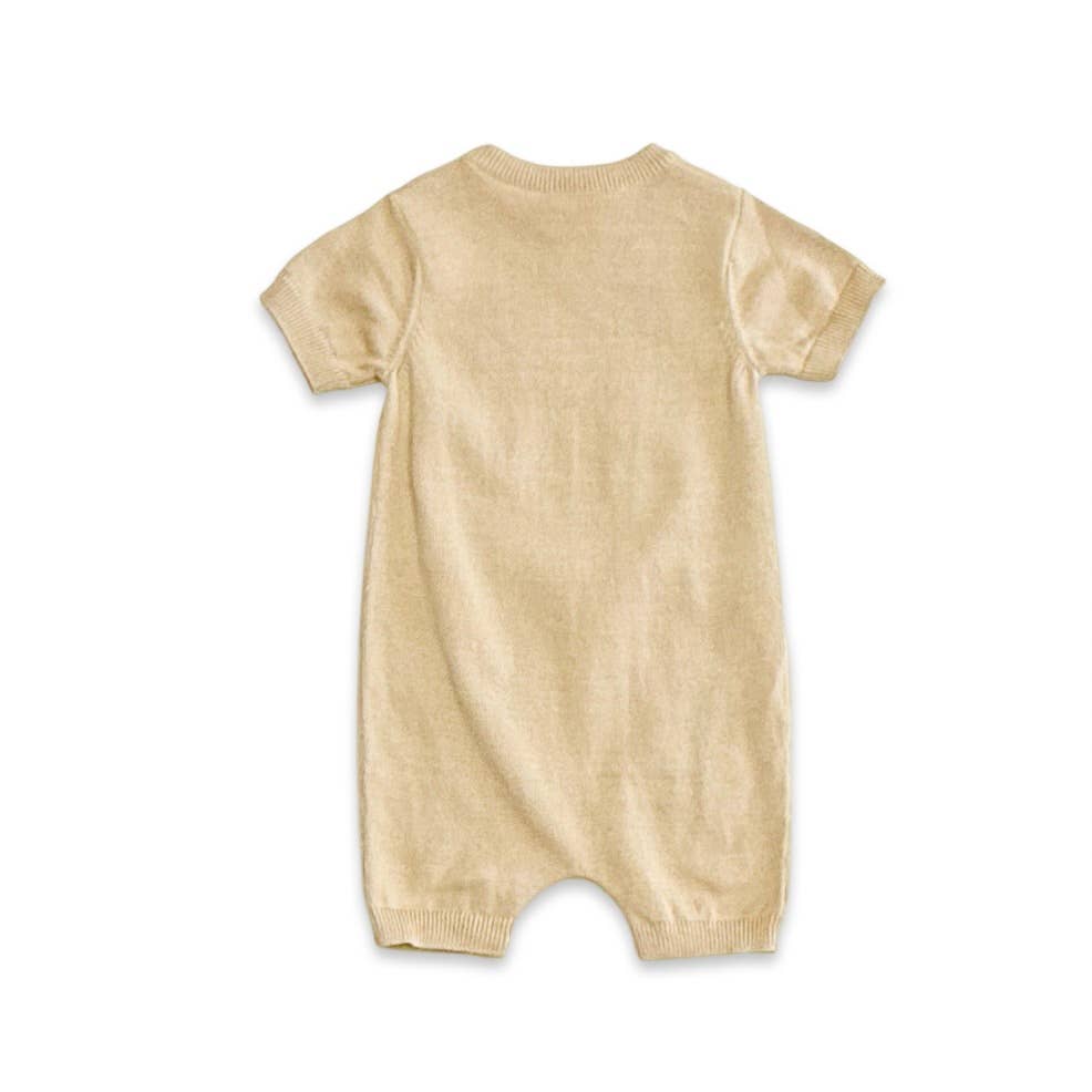 Baby Frenchie Dog Jacquard Knit Romper | Oat Heather