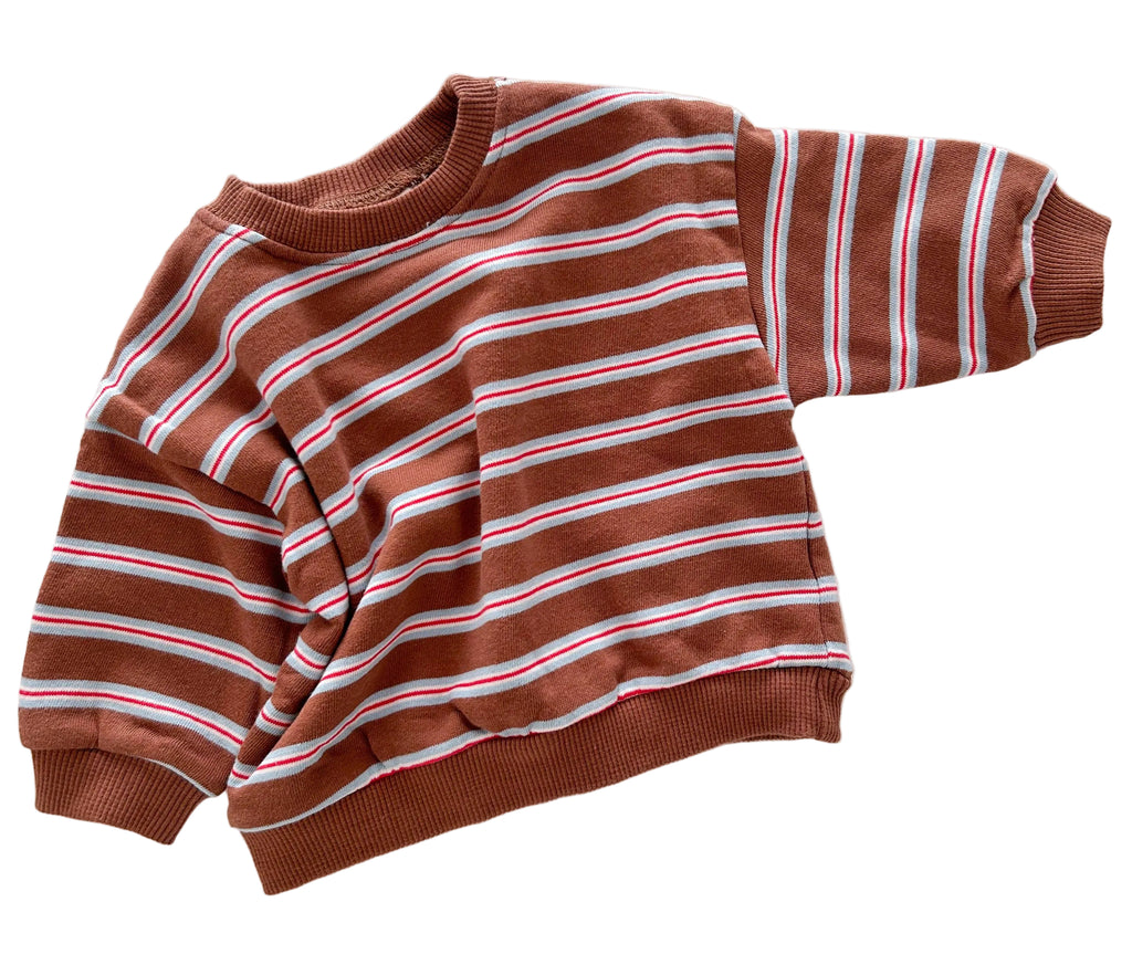 Kids Stripe Long Sleeve Terry Sweatshirt | Brown