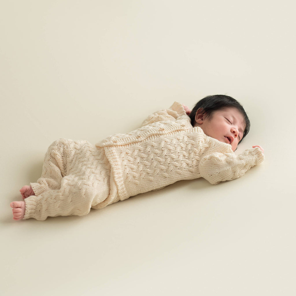 Baby Jacket and Pant Cable Knit Set | White