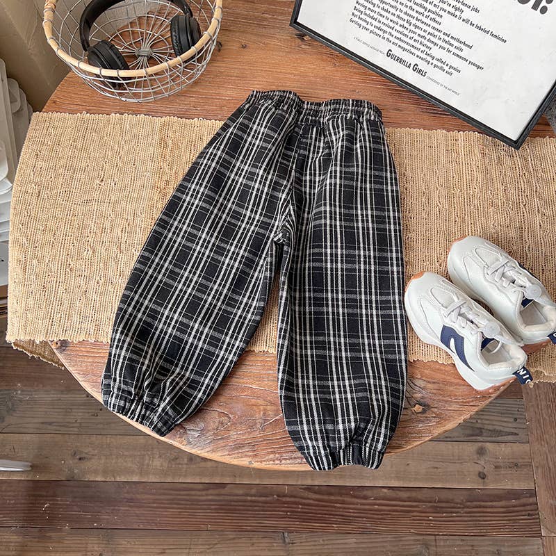 Toddler & Kid Balloon Checkered Pants | Black & Grey