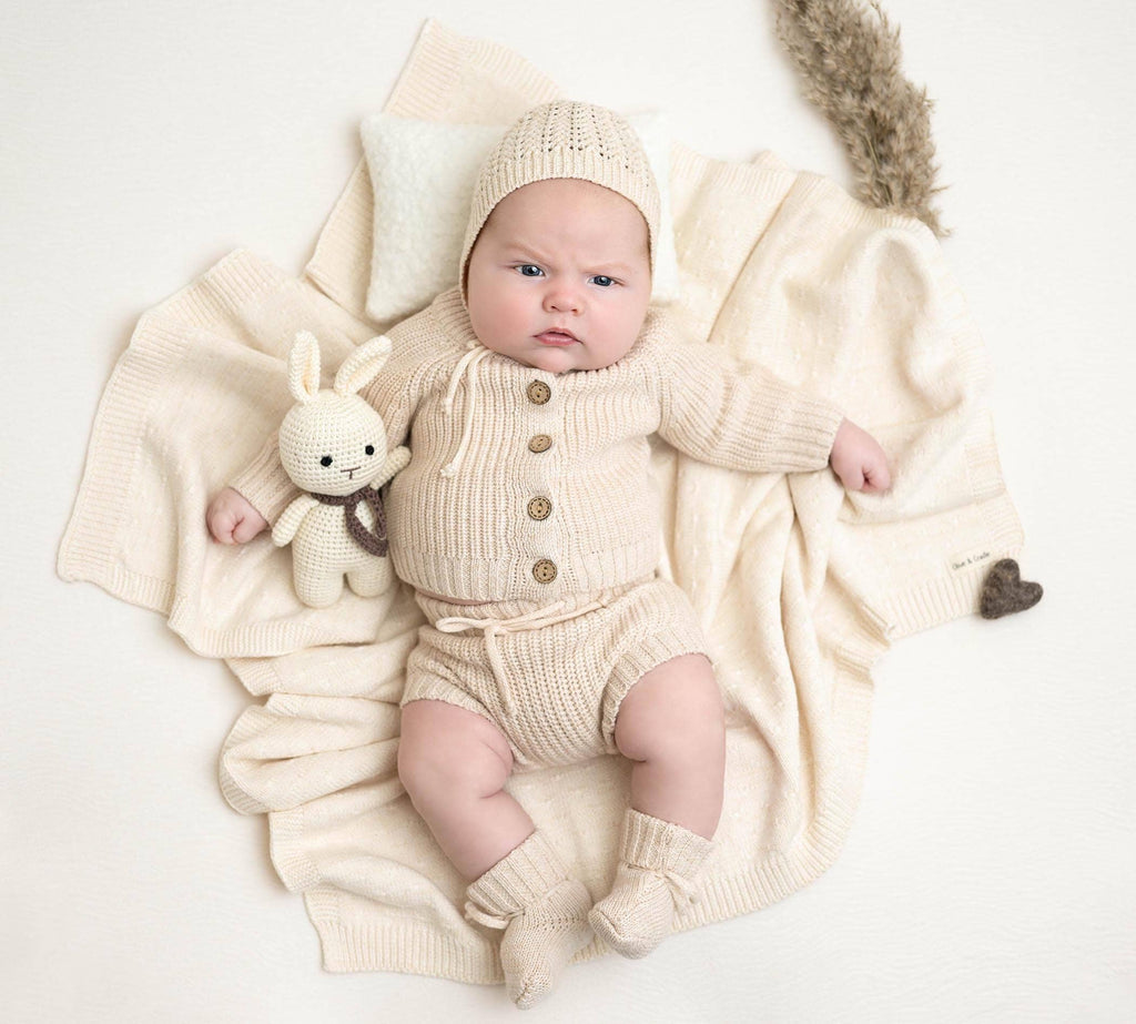 Baby Knit Bonnet Cotton Gender Neutral Hat | Rice