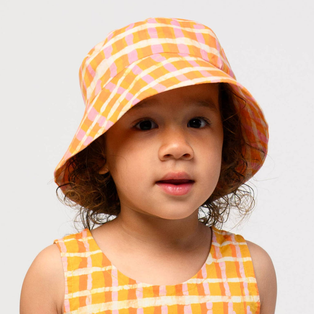Baby Sun Hat in Organic Cotton | Yellow Plaid