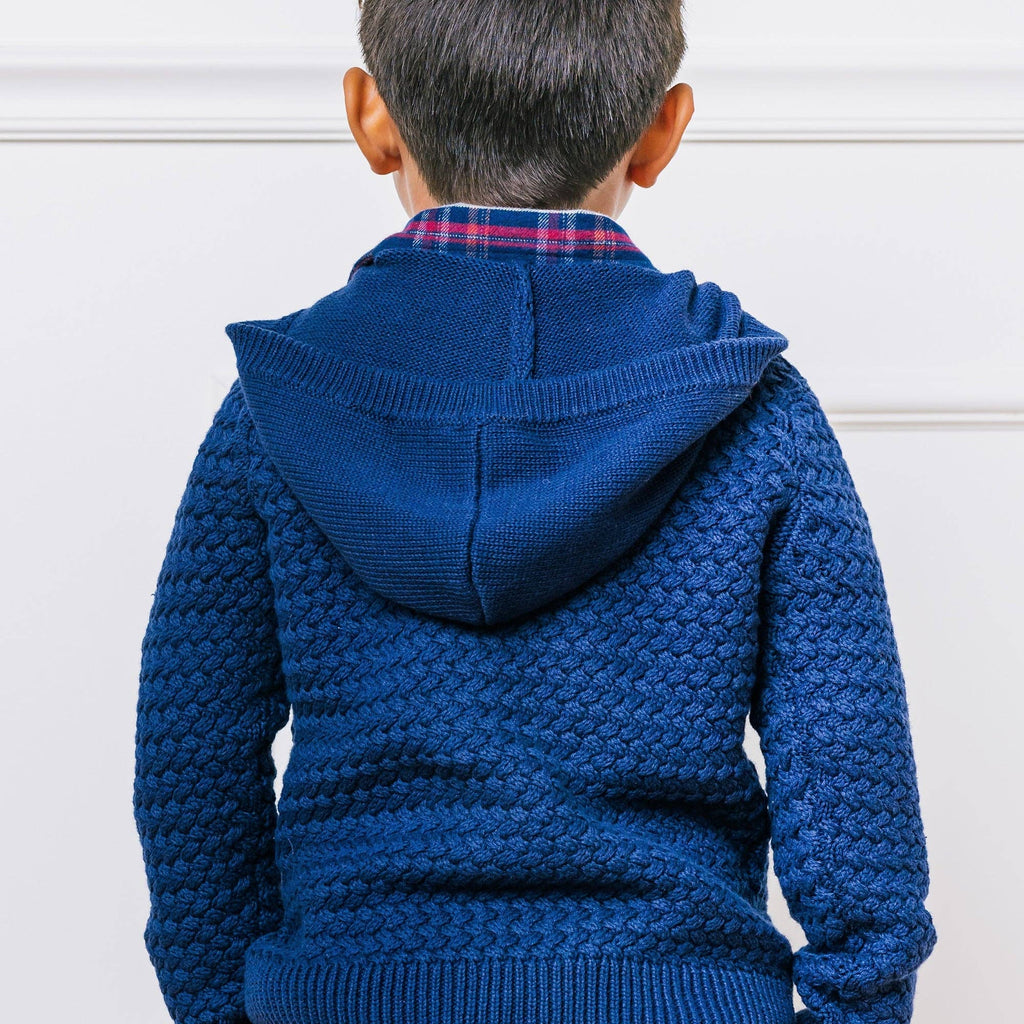 Kid and Baby Hooded Organic Cotton Sweater | Navy