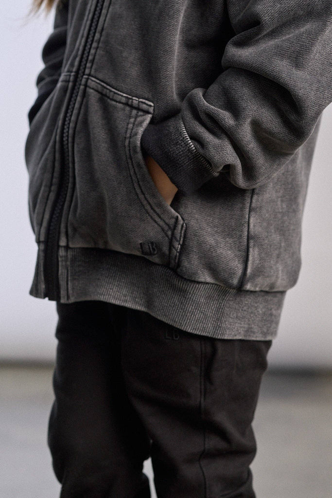 Acid Wash Zip Hoodie | Black