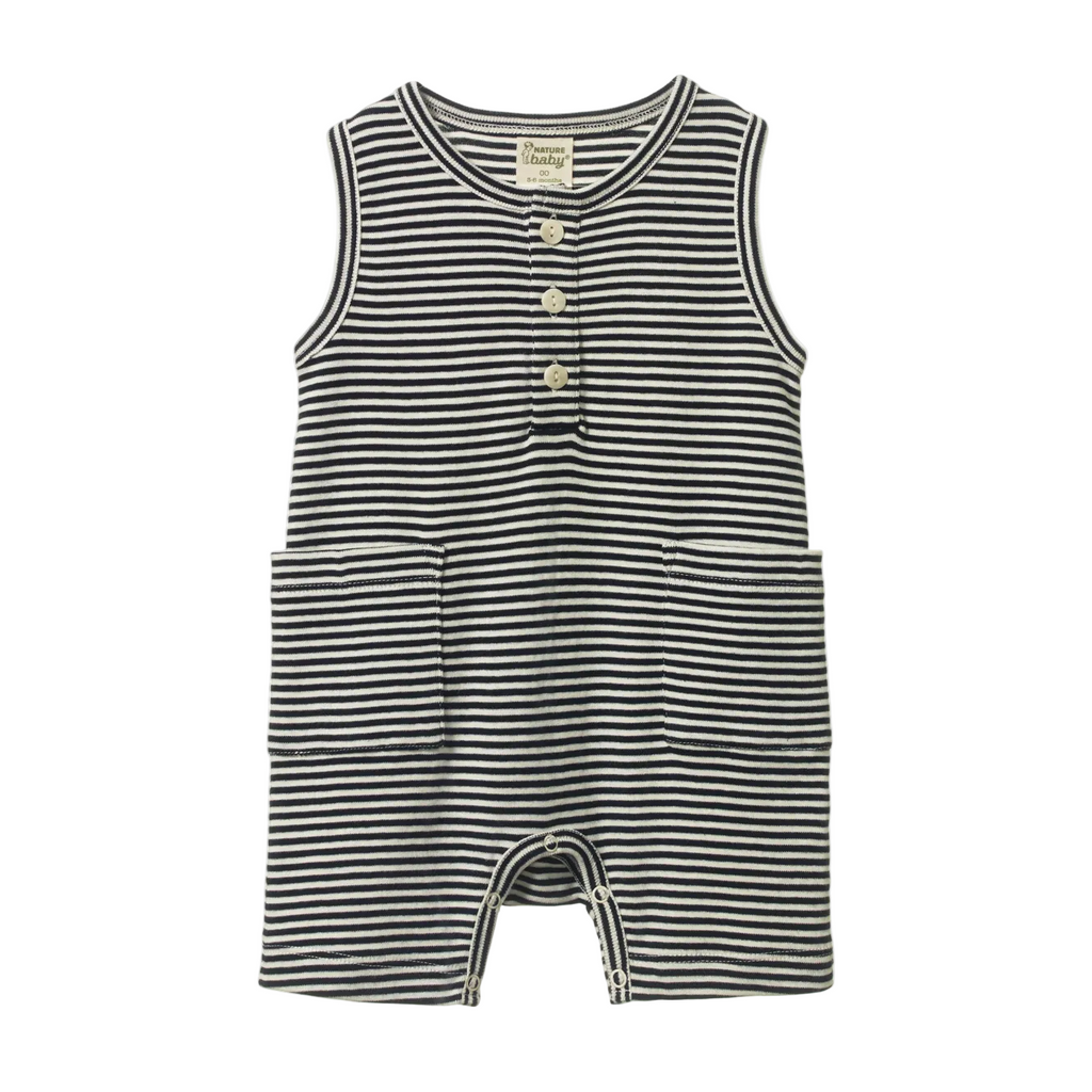 Baby Striped Sleeveless Romper | Black & White