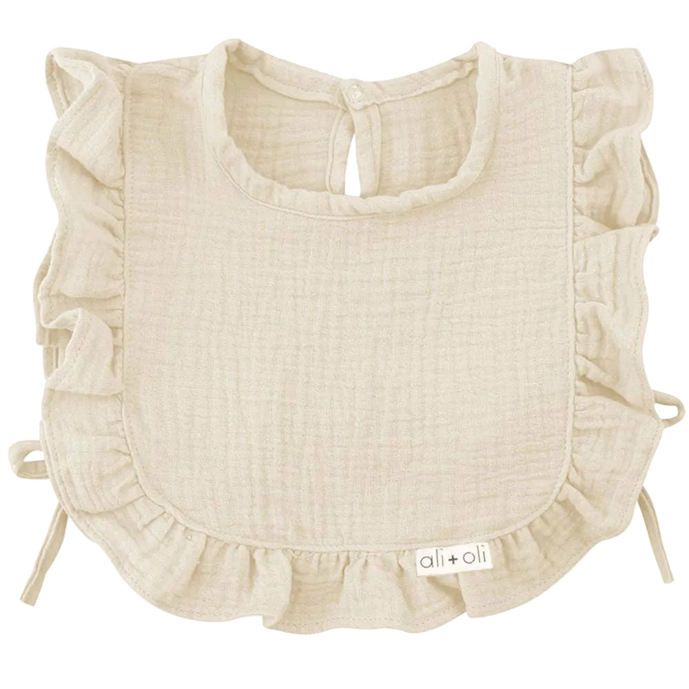 Muslin Cotton Ruffle Baby Bib | Cream