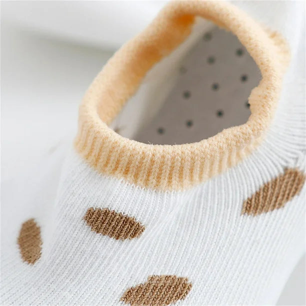 Baby and Toddler Non-Slip Sock Style Slippers | Beige Polka Dots