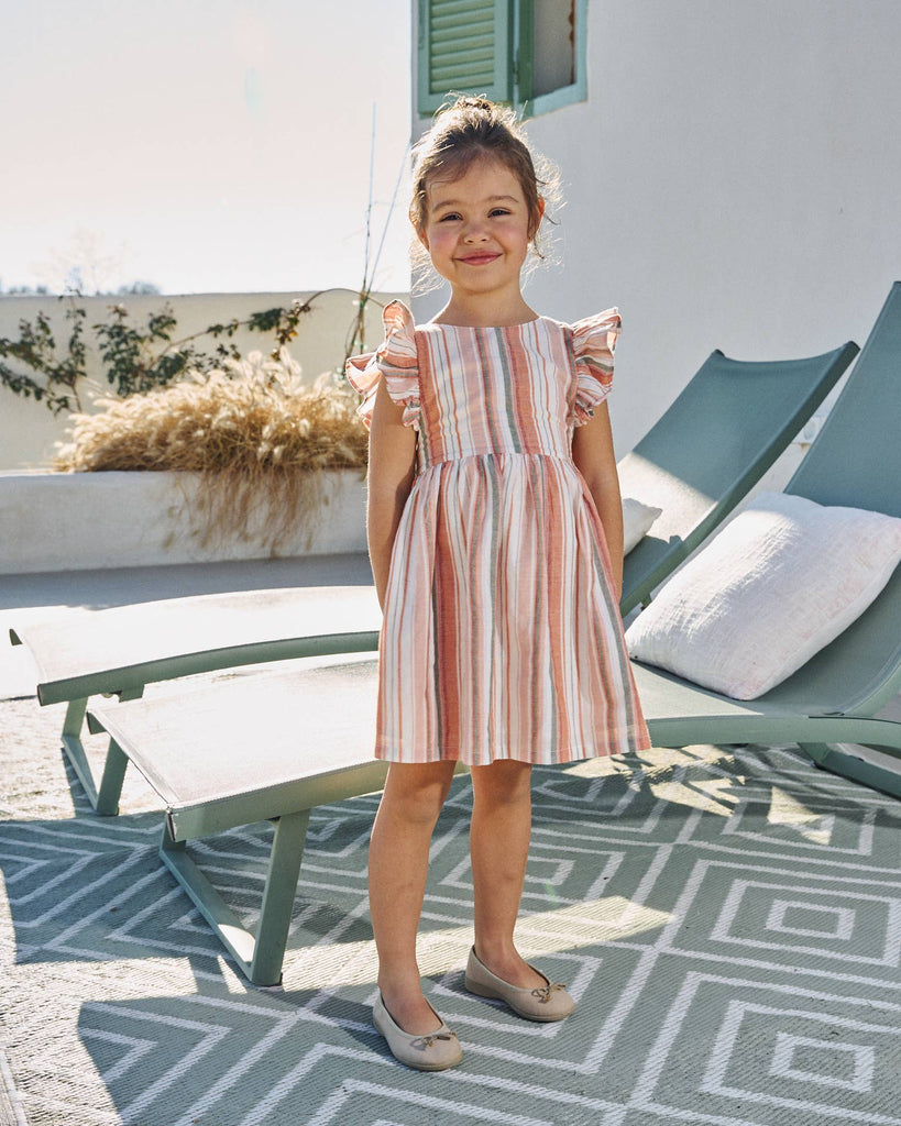 Girls Cross Back Dress | Mixed Stripes