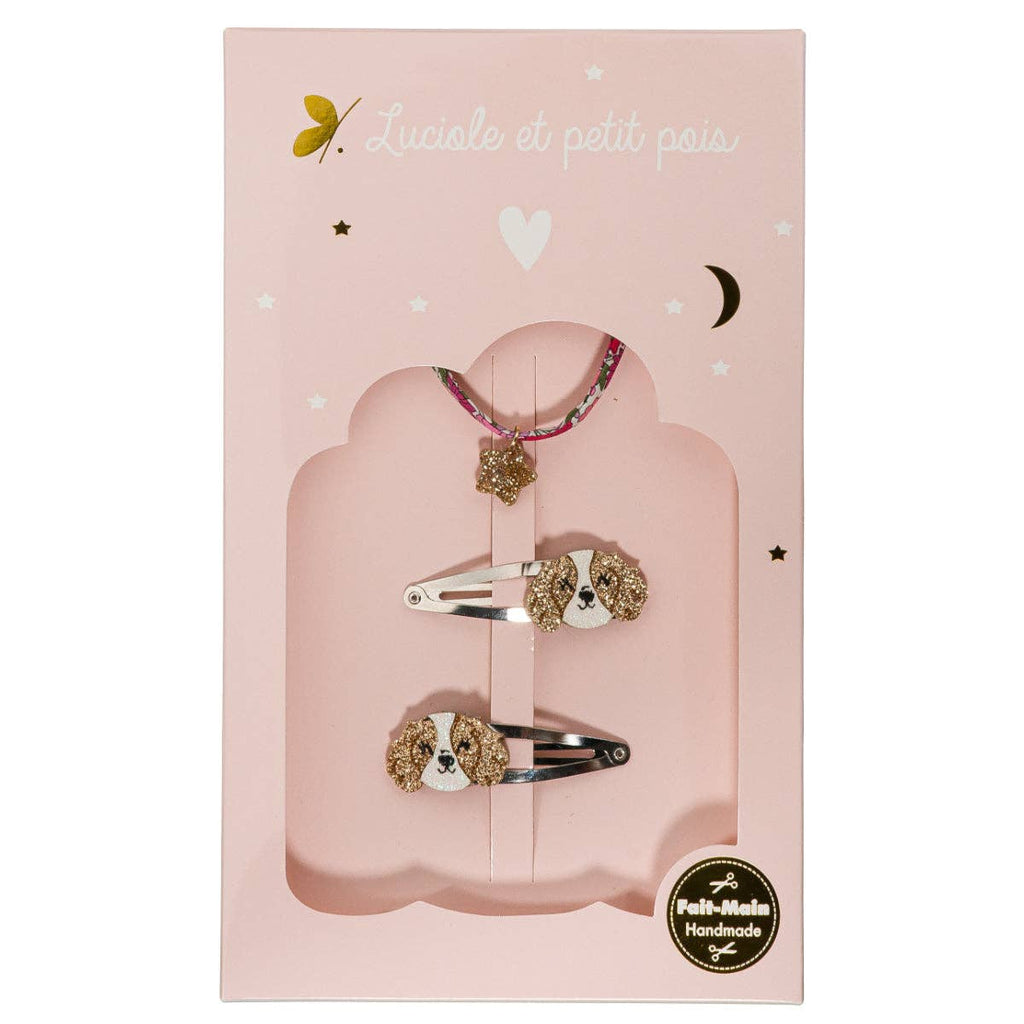 Teddy Hair Clips & Crimson Pink Bracelet Set