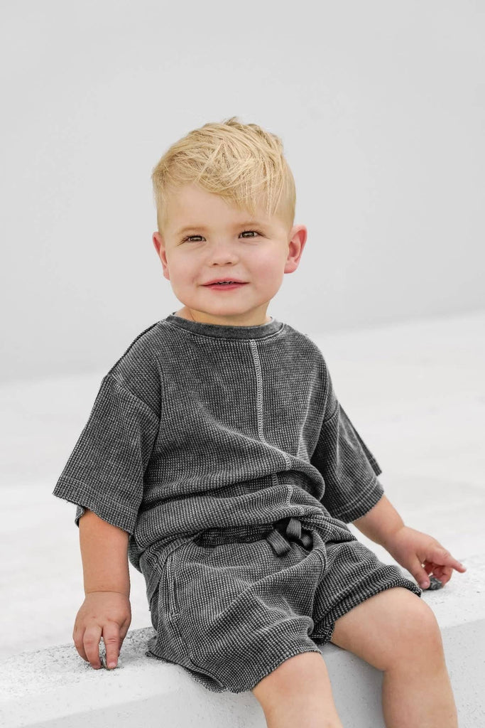 Baby & Kids Acid Wash Waffle Tee | Black