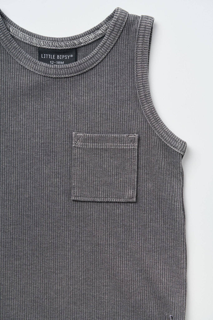 Acid Wash Ribbed Tank | Black