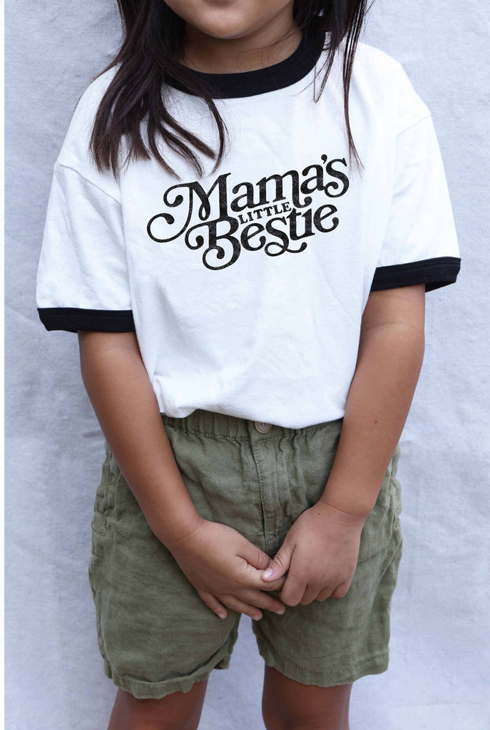 Kids Mama's Little Bestie Tee | Cream and Black