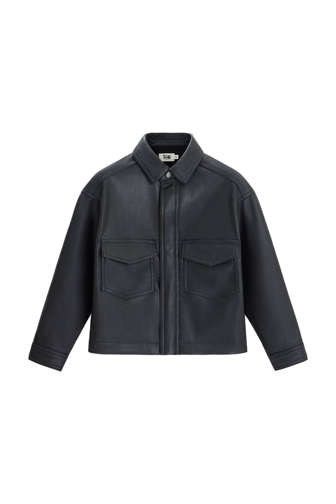 Girls Faux Leather Cropped Shirt | Black