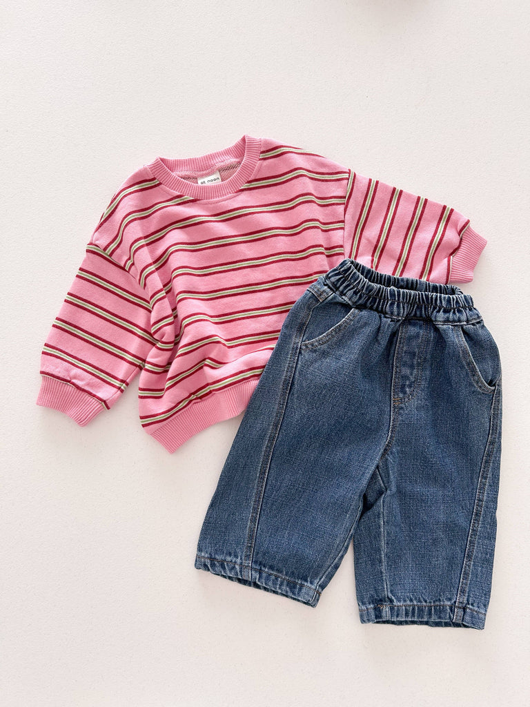 Kids Stripe Long Sleeve Terry Sweatshirt | Brown