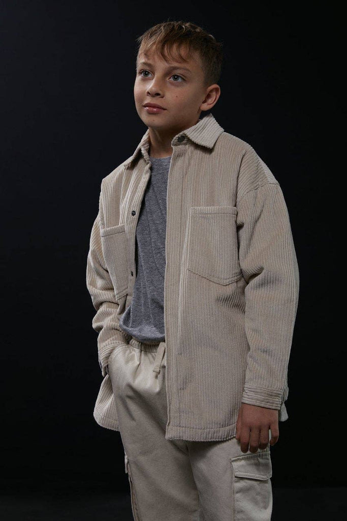 Kids Oversized Quilted Corduroy Shirt | Beige