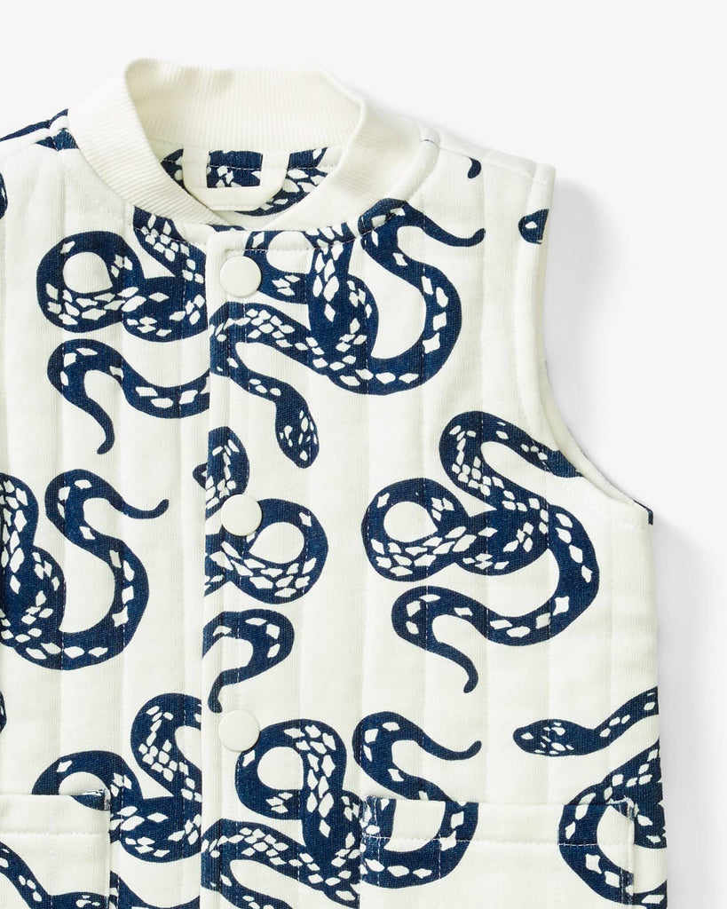 Toddler and Kid Quilted Vest with Snakes Print | Indigo