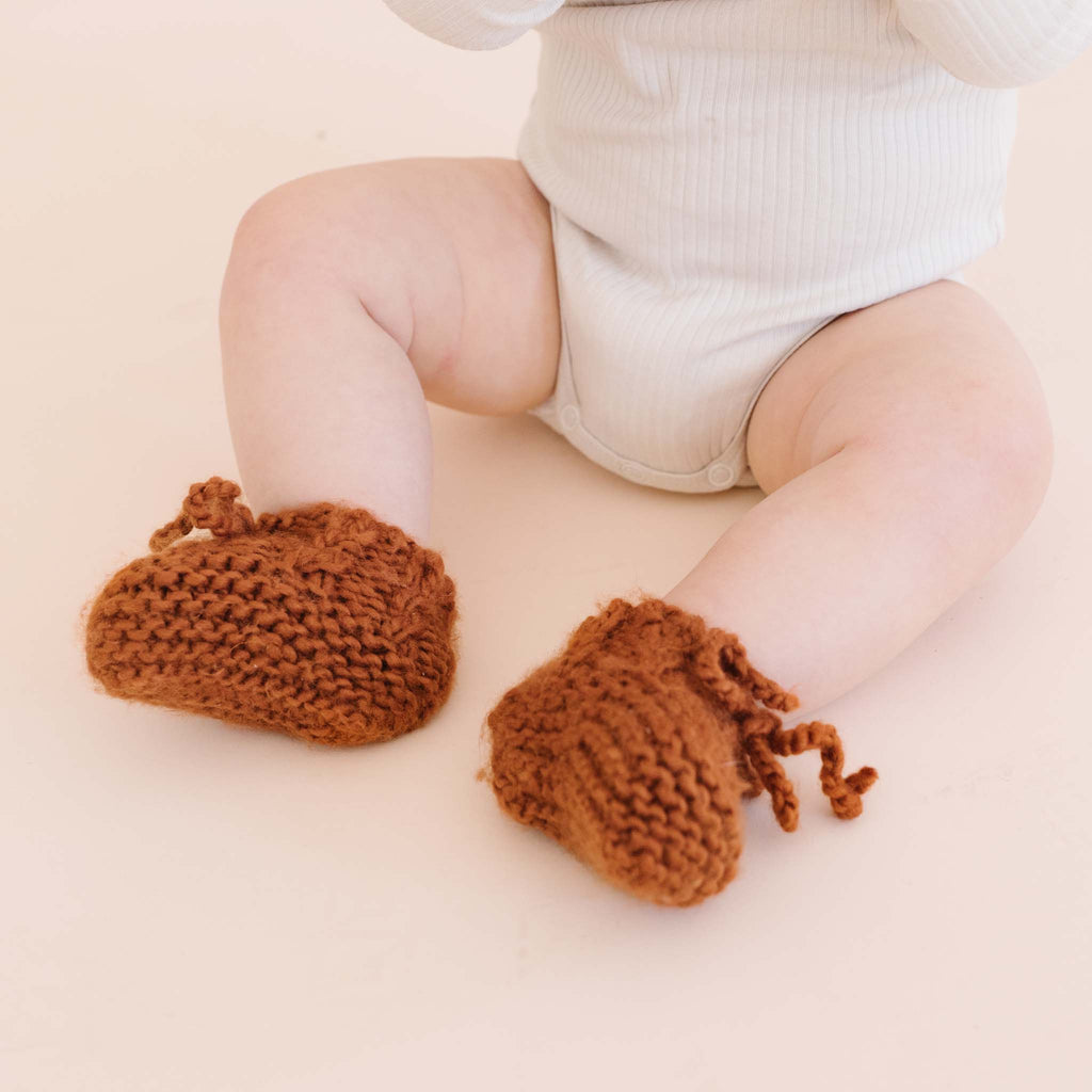 Classic Booties, Cinnamon | Hand Knit Baby Shoes