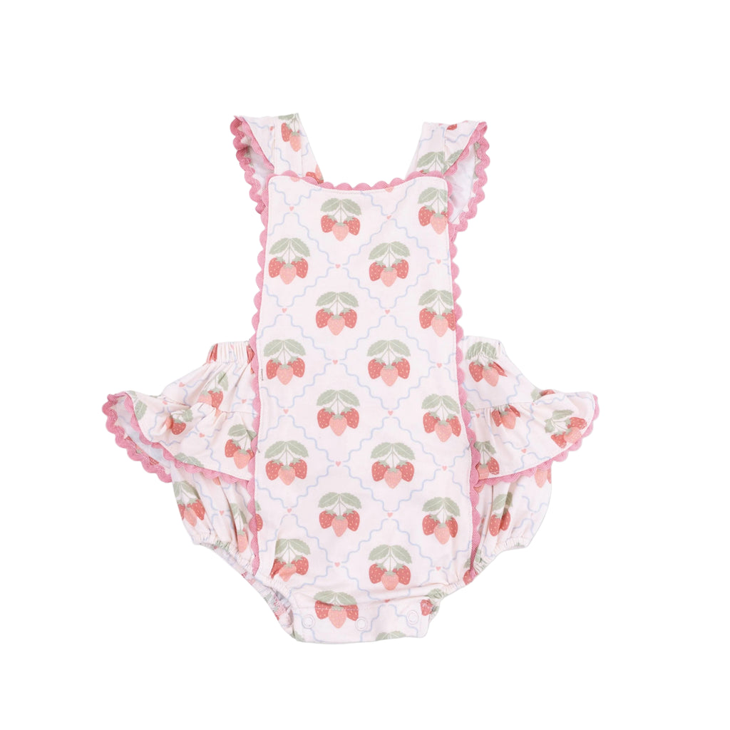 Baby Girl Strawberry Ruffle Sunsuit | Pink