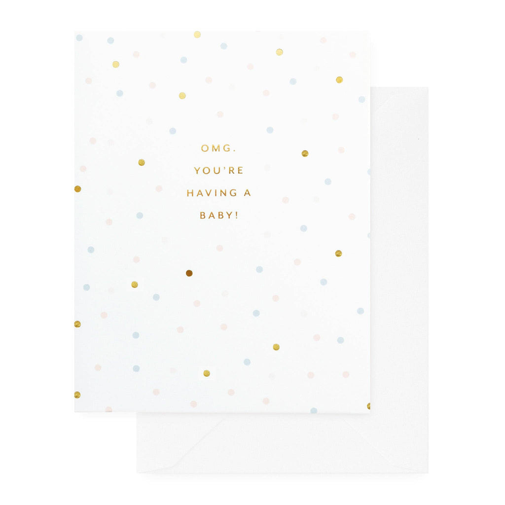 OMG You're Having A Baby Card in flat lay view