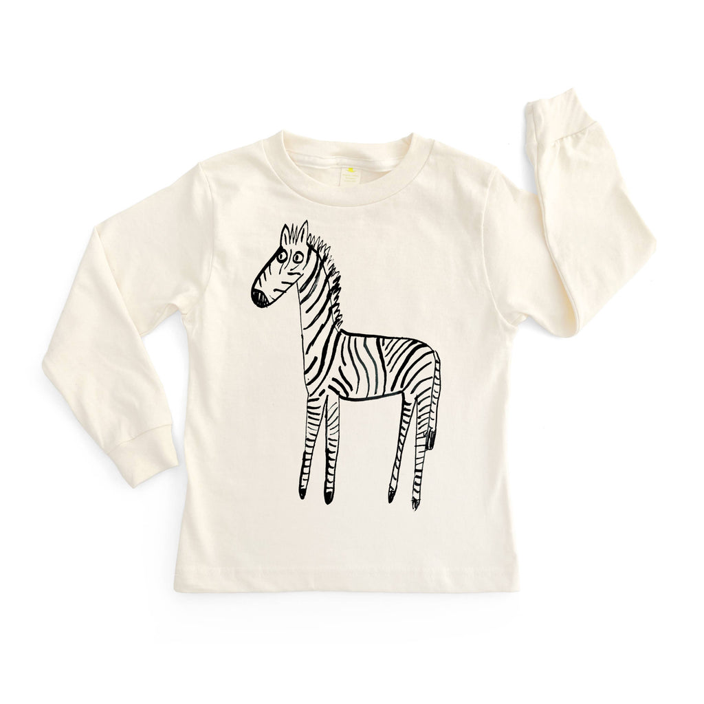 Toddlers Long Sleeve Zebra T-Shirt | Natural