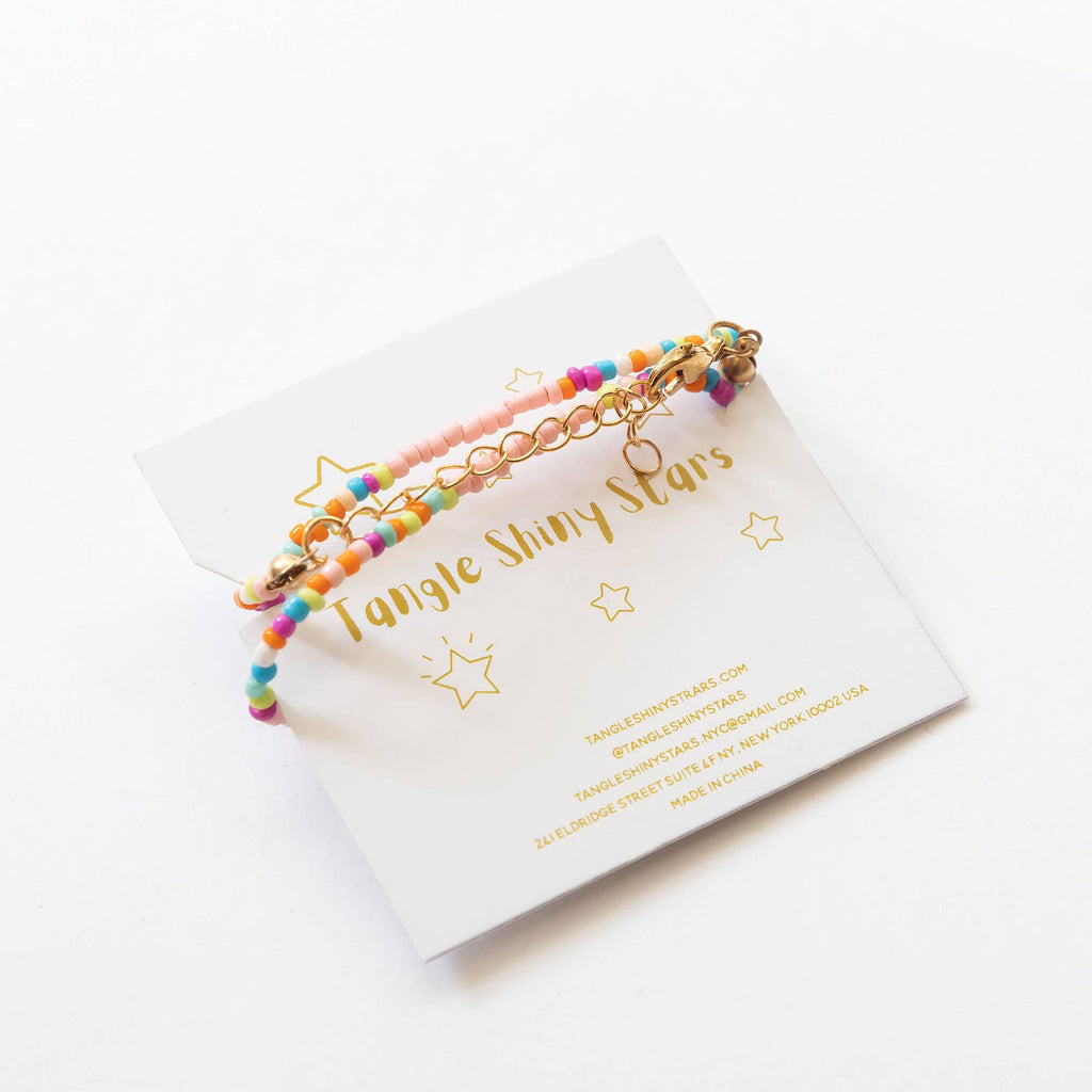 Girls Bohemian Beads & Tassel Necklace | White & Pink & Blue